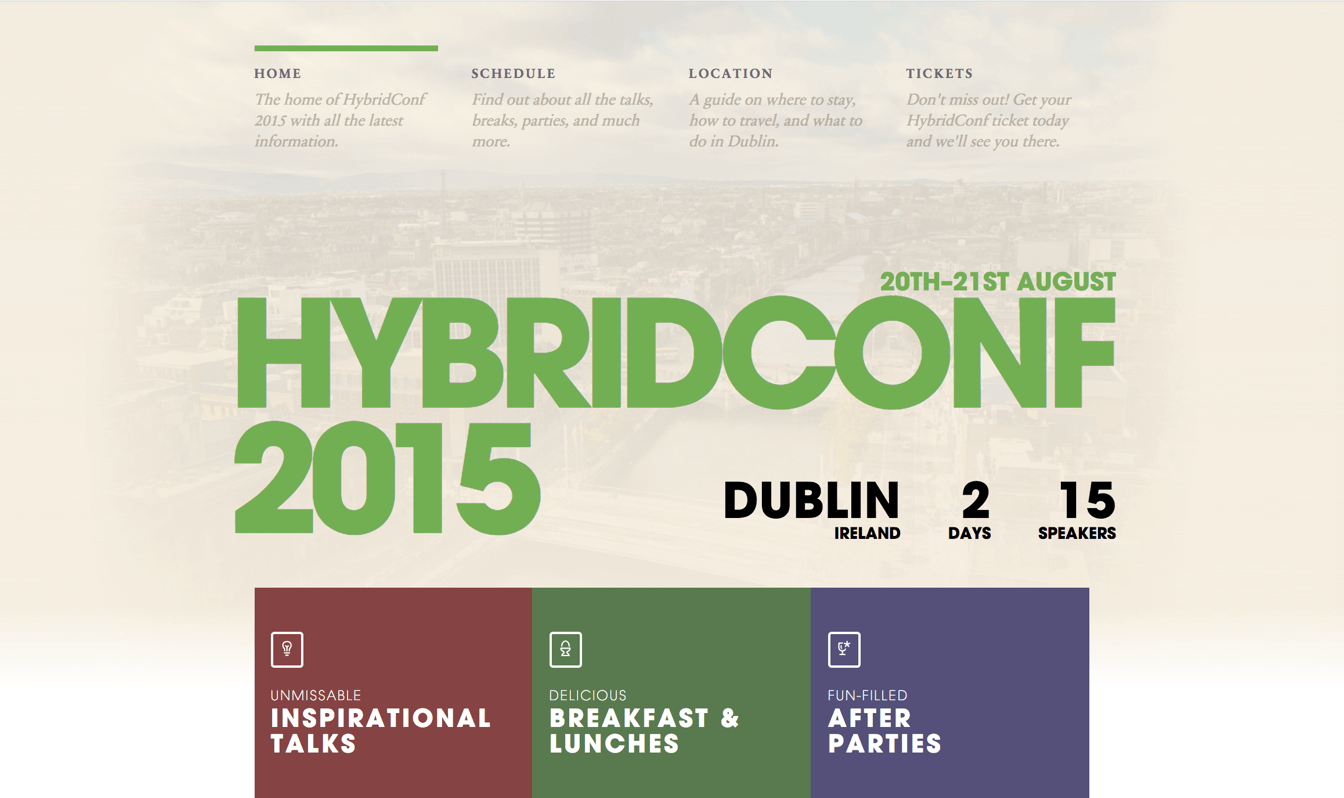 A shot of the homepage from HybridConf 2015 Dublin