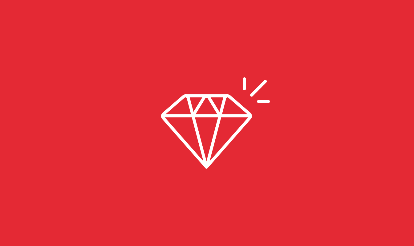 A ruby gem icon on a red background